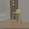 Minimalist Light Wood Bar Stool In Modern Interior With Window Blinds And Radiator