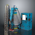 Industrial Equipment With Conical Structure Blue Control Cabinet Ladder And Warning Stripes