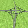 Circular Highway Bridge Interchange Featuring Multi Lane Roads And Green Grass 3d model