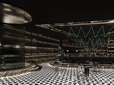 Modern Luxury Bar Interior With Geometric Floors And Creative Lighting 3d model