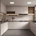 Modern Kitchen Interior Design With White Wall Cabinets Gray Countertop Range Hood And Sink