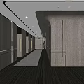 Modern Elevator Hallway Design With Wooden Panel Walls Recessed Lighting And Polished Floor