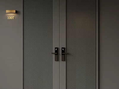 Gray Perforated Double Doors With Door Number 1007 And Wall Light Design 3d model