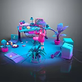 Modern Computer Workspace Setup With Desk Monitor Keyboard Mouse Lamp And Plants