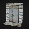 Old Rusty Metal Double Door Furniture With White Brick Wall And Cement Floor