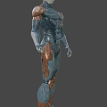 Game Movie Character With Silver Helmet Red Eye Dark Combat Suit And Brown Shoulder Armor