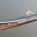 Aircraft Carrier with Number 16 Blue Deck and Fighter Jets Military Vessel Design 3d model