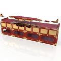 Traditional Chinese Wooden Decorative Cabinet With Red Gold Carvings And Open Panels