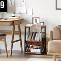 Stylish Side Table With Metal Frame Wooden Shelves And Decorative Items In Living Room