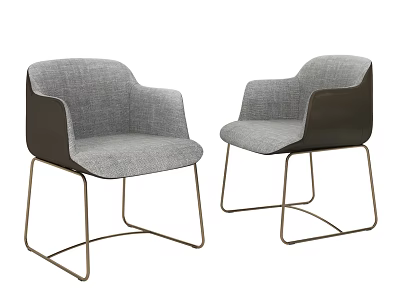 Two Modern Accent Chairs With Gray Fabric Seats Dark Brown Armrests And Metal Legs 3d model