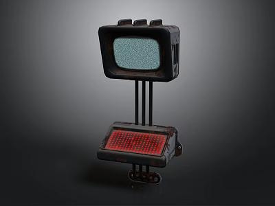 Vintage Electronic Device With Old Fashioned TV Monitor And Red Control Panel Stand 3d model