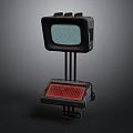 Vintage Electronic Device With Old Fashioned TV Monitor And Red Control Panel Stand