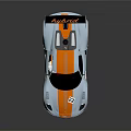Silver Race Car with Orange Stripes Aerodynamic Rear Wing Spirit Logo and Number 22