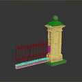 Scenic Landscape Featuring Historic Stone Pillar Black Iron Fence Spherical Top and Detailed Base