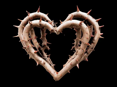 Heart Shaped Decorative Ornament Set with Thorny Branches Design for Home Decoration 3d model