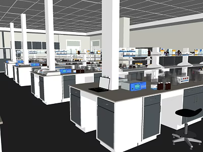Modern Scientific Laboratory Interior With Workbenches Lab Equipment Instruments And Shelves 3d model