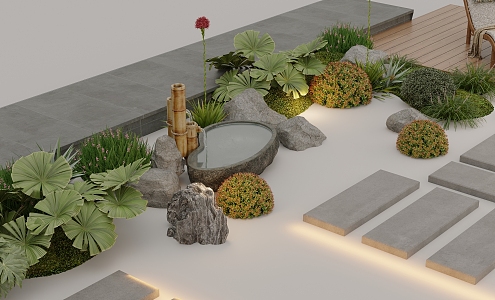 Garden Pool Waterscape Landscape Plant Combination 3d model