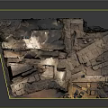 Ancient Ruins Model Display With Stone Structures And Illuminated Cave Design