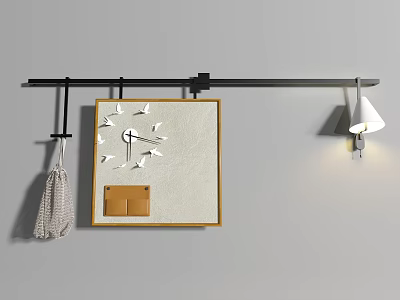 Modern Wall Mounted Hook With Square Clock Cloth Bag And Wall Lamp 3d model