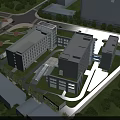 Modern Office Building Complex with Landscaped Gardens Courtyard and Glass Facades