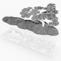 Bonsai Plant Design Featuring Pine Tree on Moss Covered Platform with Rocks and Black Pebbles