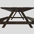 Outdoor Wooden Picnic Table with Attached Benches Solid Natural Wood Design