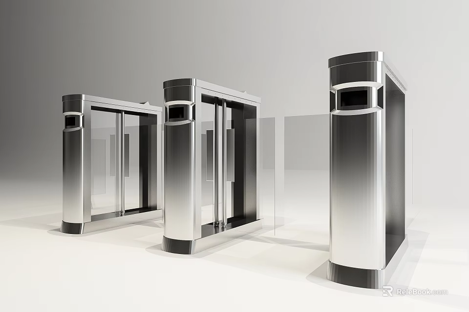 Public Facilities Modern Stainless Steel Turnstiles With Glass Doors And Security Access 3d model 