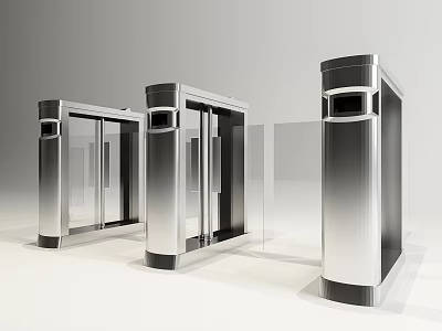 Public Facilities Modern Stainless Steel Turnstiles With Glass Doors And Security Access 3d model