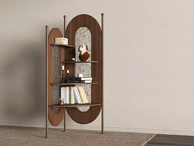 Modern Wooden Shelf Unit With Geometric Design Multiple Shelves Books And Decorative Items 3d model