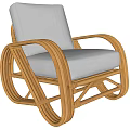 Modern Single Sofa with Rattan Woven Frame Light Gray Cushion Stylish Comfortable Living Furniture