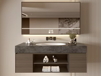 Modern Bathroom Vanity Cabinet With Lighted Mirror Undermount Sink And Storage Shelves 3d model