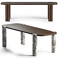 Modern Tea Table Set With Wooden Tabletop And Marble Patterned Legs For Home Decor 3d model