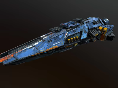 Futuristic Interstellar Spaceship With Blue Orange Design And Mechanical Structures For Space Exploration 3d model