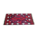 Square Carpet With Red And Blue Geometric Patterns And Fringed Edges 3d model