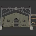 Modern Temporary Tent Structure With Metal Frame And Canvas Covering Entrance
