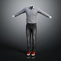 Men's Casual Clothing Set With Striped Shirt White Cuffs Dark Jeans And Red Shoes