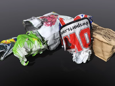 Colorful Discarded Household Items Including Plastic Bags Paper Bags And Vegetable Leaves 3d model