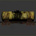 Yellow Rusty Functional Tanker Wagon With Ladder On Railway Track And Metal Wheels