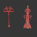 Traditional Chinese Architectural Decorative Elements Featuring Red Pillar And Pagoda Style Tower