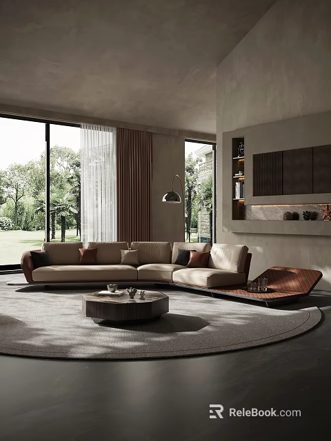 Modern Spacious Multi Person Sectional Leather Sofa In Bright Luxury Contemporary Living Room Interior 3d model 