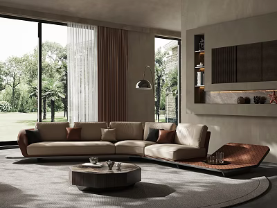 Modern Spacious Multi Person Sectional Leather Sofa In Bright Luxury Contemporary Living Room Interior 3d model
