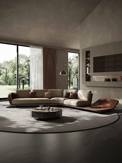 Modern Spacious Multi Person Sectional Leather Sofa In Bright Luxury Contemporary Living Room Interior 3d model