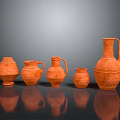 Five Orange Clay Pots With Textured Surface And Handles For Decorative 3d model