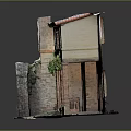Cartoon Scene Of Ancient Brick Building With Vines Multiple Windows And Arched Door