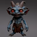 Fantasy Game Movie Character With Blue Skin Horns Red Eyes And Leather Skirt