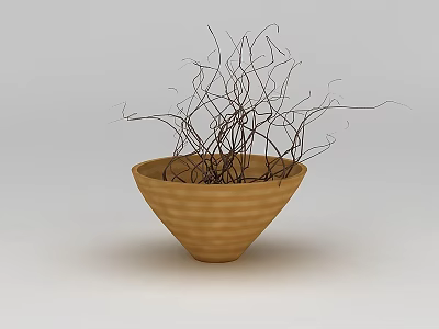 Tech Exhibition Hall Display Featuring Brown Woven Bowl With Black Slender Branches 3d model
