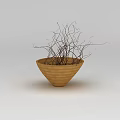 Tech Exhibition Hall Display Featuring Brown Woven Bowl With Black Slender Branches