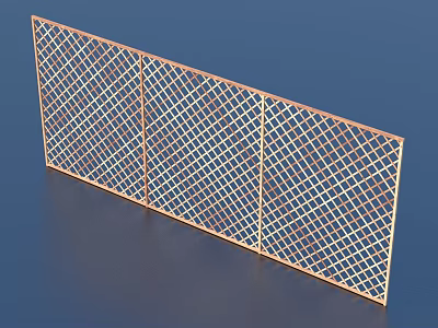 Golden Metal Grid Room Divider With Three Panel Decorative Folding Design 3d model
