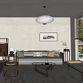 Song Style Home Living Room Sofa Combination Chandelier Coffee Table Roller Shutter 3d model
