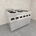 Commercial Stainless Steel Kitchen Appliances With Multiple Burners Control Panels Tile Walls And Marble Flooring